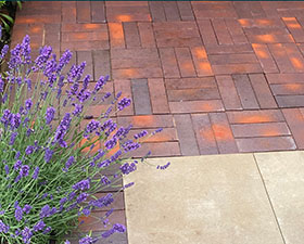 brown brindle Tenger pavers laid as 65mm in a basket weave